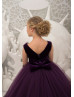 Deep Purple Velvet Tulle V Back Flower Girl Dress